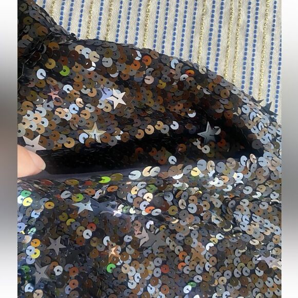 J Crew Collection Romper Sequin Starts Black Neckline Lined Pockets Sz 6 - Picture 10 of 16